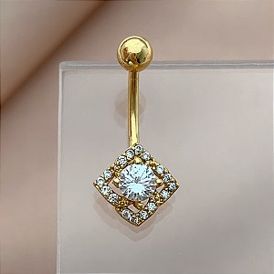 PIERCING UMBIGO FLOR ZIRCÔNIAS PÉTALAS VAZADAS 10MM AÇO 316L FOLHEADO A OURO 18K SEMIJOIA PARA ATUALIZAÇÃO⭐️