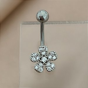 PIERCING UMBIGO FLORZINHA DELICADA ZIRCÔNIAS 10MM AÇO 316L FOLHEADO A RÓDIO SEMIJOIA PARA ATUALIZAÇÃO⭐️
