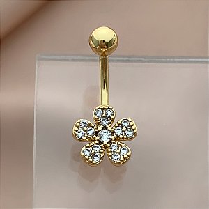 PIERCING UMBIGO FLORZINHA DELICADA ZIRCÔNIAS 10MM AÇO 316L FOLHEADO A OURO 18K SEMIJOIA PARA ATUALIZAÇÃO⭐️