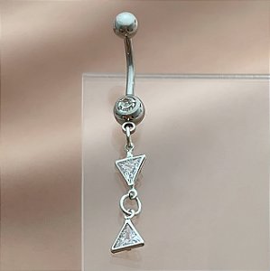 PIERCING UMBIGO PINGENTES TRIÂNGULOS ZIRCÔNIAS 10MM AÇO 316L FOLHEADO A RÓDIO SEMIJOIA PARA ATUALIZAÇÃO⭐️