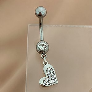 PIERCING UMBIGO CORAÇÃO ZIRCÔNIAS BORDA LISA 10MM AÇO 316L FOLHEADO A RÓDIO SEMIJOIA PARA ATUALIZAÇÃO⭐️