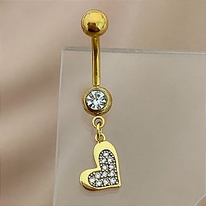 PIERCING UMBIGO CORAÇÃO ZIRCÔNIAS BORDA LISA 10MM AÇO 316L FOLHEADO A OURO 18K SEMIJOIA PARA ATUALIZAÇÃO⭐️