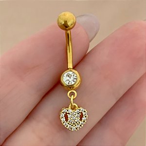 PIERCING UMBIGO CORAÇÃO ZIRCÔNIAS DETALHADAS 10MM AÇO 316L FOLHEADO A OURO 18K SEMIJOIA PARA ATUALIZAÇÃO⭐️