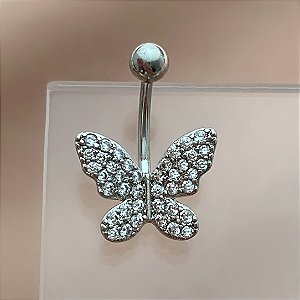 PIERCING UMBIGO BORBOLETA ZIRCÔNIAS G 10MM AÇO 316L FOLHEADO A RÓDIO SEMIJOIA PARA ATUALIZAÇÃO⭐️