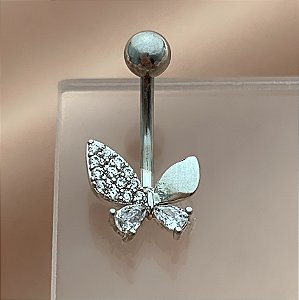 PIERCING UMBIGO BORBOLETA ABSTRATA ZIRCÔNIAS 10MM AÇO 316L FOLHEADO A RÓDIO SEMIJOIA PARA ATUALIZAÇÃO⭐️