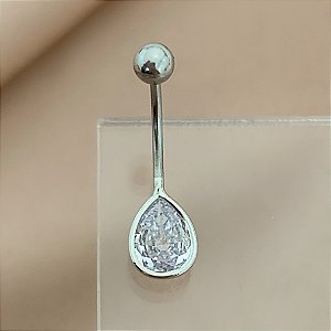 PIERCING UMBIGO GOTA PEDRA ZIRCÔNIA 10MM AÇO 316L FOLHEADO A RÓDIO SEMIJOIA PARA ATUALIZAÇÃO⭐️