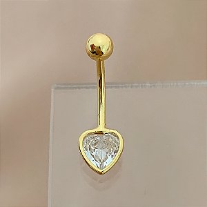 PIERCING UMBIGO CORAÇÃO PEDRA ZIRCÔNIA 10MM AÇO 316L FOLHEADO A OURO 18K SEMIJOIA PARA ATUALIZAÇÃO⭐️
