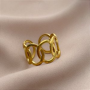 ANEL REGULÁVEL ELOS REDONDOS DOURADO AÇO 316L⭐️