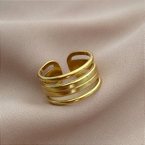 ANEL REGULÁVEL FIOS ACHATADOS DOURADO AÇO 316L⭐️