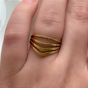 ANEL FIOS EM "V" E RETO DOURADO AÇO 316L⭐️