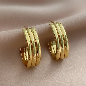 BRINCO ARGOLA OVAL TRÊS FIOS GROSSOS DOURADO AÇO 316L⭐️