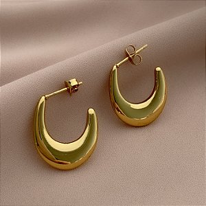 BRINCO ARGOLA CANOA LISA ACHATADA P DOURADO AÇO 316L⭐️