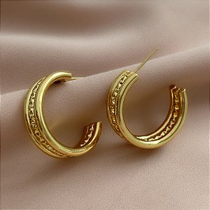 BRINCO ARGOLA TRÊS FIOS LISOS E TORCIDO DOURADO AÇO 316L⭐️