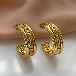 BRINCO ARGOLA TRÊS FIOS LISOS E TORCIDO DOURADO AÇO 316L⭐️