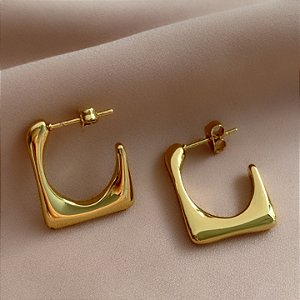BRINCO ARGOLA RETANGULAR ACHATADA LISA DOURADO AÇO 316L⭐️
