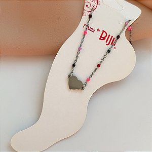 TORNOZELEIRA BOLINHAS COLORIDAS E CORAÇÃO LISO AÇO 316L⭐️