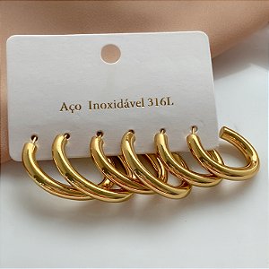 BRINCO KIT ARGOLAS OVAIS FIO TUBO DOURADO AÇO 316L⭐️