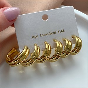 BRINCO KIT ARGOLAS DOIS FIOS JUNTOS DOURADO AÇO 316L⭐️