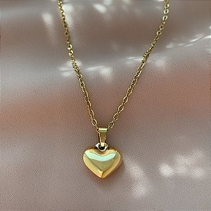 COLAR CORAÇÃO CLÁSSICO DOURADO AÇO 316L⭐️