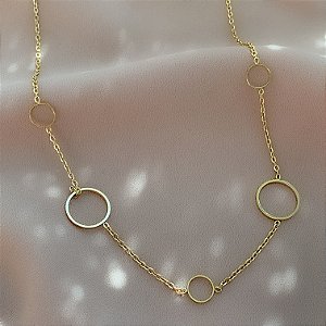 COLAR CÍRCULOS FINOS DELICADOS VAZADOS DOURADO AÇO 316L⭐️