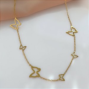 COLAR BORBOLETAS FINAS DELICADAS VAZADAS DOURADO AÇO 316L⭐️