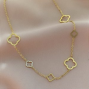 COLAR TREVOS FINOS DELICADOS VAZADOS DOURADO AÇO 316L⭐️