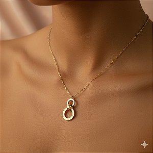 COLAR CÍRCULOS DESENHADOS DOURADO AÇO 316L⭐️