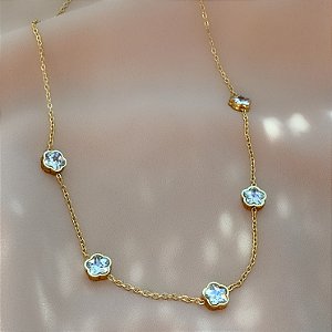 COLAR FLORZINHAS ZIRCÔNIAS DOURADO AÇO 316L⭐️
