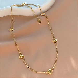 COLAR CORRENTE DELICADA CORAÇÕES DOURADO AÇO 316L⭐️
