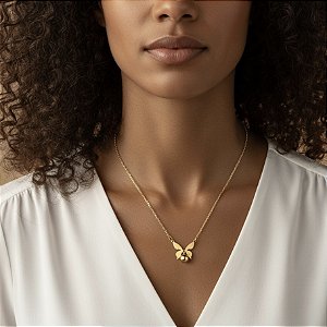 COLAR PINGENTE BORBOLETA E BOLINHA LISA DOURADO AÇO 316L PREMIUM⭐️