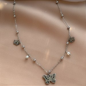 COLAR CORRENTE BOLINHAS E BORBOLETAS AÇO 316L PREMIUM⭐️