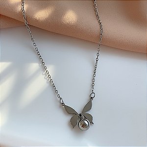 COLAR PINGENTE BORBOLETA E BOLINHA LISA AÇO 316L PREMIUM⭐️