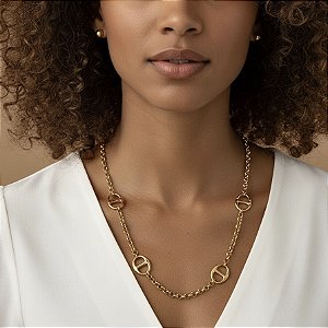 COLAR E BRINCO KIT CORRENTE GROSSA DETALHADA DOURADO AÇO 316L PREMIUM⭐️