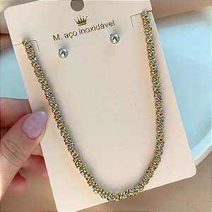 COLAR E BRINCO KIT CORRENTE ELOS DETALHADOS MIX DE BANHOS AÇO 316L PREMIUM⭐️
