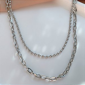 COLAR CORRENTE CLÁSSICA E BOLINHAS 80CM AÇO 316L⭐️