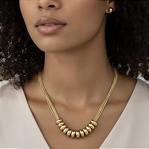 COLAR E BRINCO KIT FIOS PINGENTES AROS BOLEADOS DOURADO AÇO 316L PREMIUM⭐️