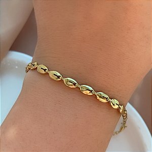 PULSEIRA CORRENTE DETALHES OVAIS DOURADO AÇO 316L⭐️