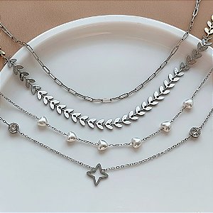 COLAR KIT CHOKER RAMINHOS E CORRENTE ANA AÇO 316L PREMIUM⭐️