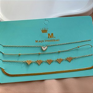 COLAR KIT CHOKER FITA FINA E CORAÇÕES LÍA DOURADO AÇO 316L PREMIUM⭐️