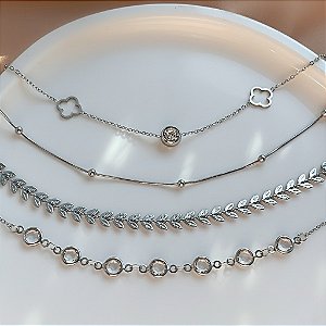 COLAR KIT CHOKER RAMINHOS E CRISTAIS CAROL AÇO 316L PREMIUM⭐️