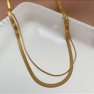 COLAR DUPLO FITA FINA E RABO DE RATO FINO DOURADO AÇO 316L⭐️