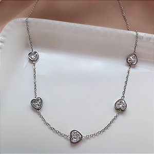 COLAR CORAÇÕES ZIRCÔNIAS AÇO 316L⭐️