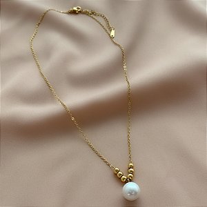 COLAR PÉROLA E BOLINHAS DOURADO AÇO 316L PREMIUM⭐️