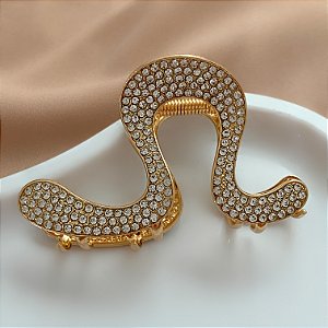 PRESILHA UNITÁRIA ONDA STRASS DOURADO BIJU