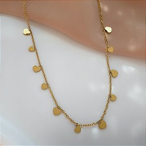 COLAR PINGENTES MINI CORAÇÕES DOURADO AÇO 316L⭐️