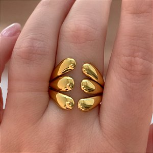 ANEL REGULÁVEL FIOS BOLEADOS ENCONTRADOS DOURADO AÇO 316L⭐️