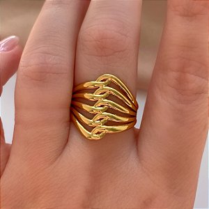 ANEL REGULÁVEL FIOS ENCONTRADOS DOURADO AÇO 316L⭐️