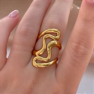 ANEL REGULÁVEL DESENHOS ORGÂNICOS DOURADO AÇO 316L⭐️