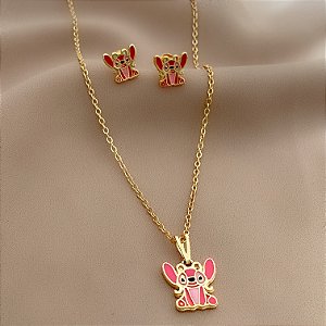 COLAR E BRINCO KIT INFANTIL ANGEL FOLHEADO A OURO 18K⭐