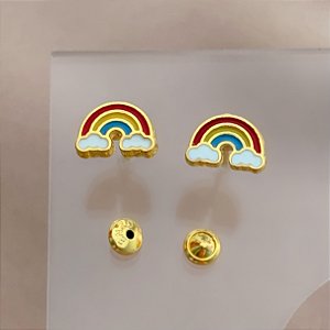 BRINCO ARCO-ÍRIS TARRAXA BABY FOLHEADO A OURO 18K⭐
